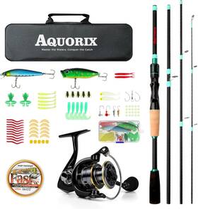 Aquorix 313107568503 Fishing Pole Combo Set Spinning And Baitcasting Travel Lure Rod Kit Medium Powe