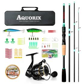 Aquorix 722549896554 Fishing Pole Combo Set 5.11ft Rod And Reel 5-piece Carbon Fib