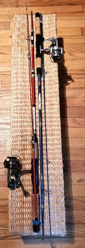 6ft6 Berkley Sp30 Lot Of 2 Vtg Spartan Inch Fiberglass 2pc Spinning Rod And Reels Combo