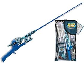 Blue Camo Kids Fishing Tackle Bag Kit Telescopic Notangle Rod Reel Combo