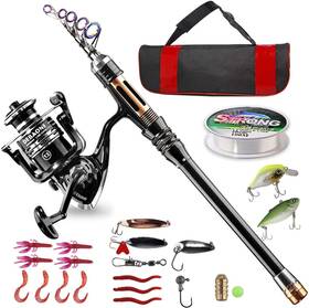 Bs001-bf-123 Bluefire Fishing Rod Kit Carbon Fiber Telescopic Pole And Reel Combo With Spinni