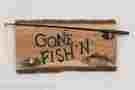 C037 Gone Fishing Sign Coastal Art Designs Tid Hand Carved Painted Wood Wall Plaque