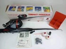 59225 Compact Fisherman Vintage Fishing Rod And Mini Tackle Box Backpacking