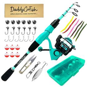 Daddygofish 850060873256 Spinning Fishing Rod And Reel Combo Set With Tackle Box Kids Pole