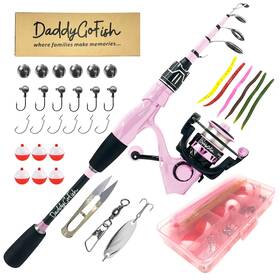 Daddygofish 850060873263 Spinning Fishing Rod And Reel Combo Set With Tackle Box Kids Pole