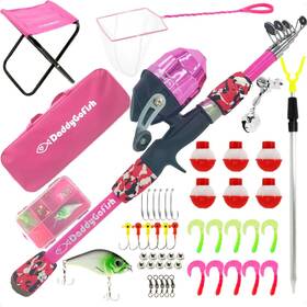 Daddygofish 860004772248 Kids Fishing Pole - Rod Reel Combo Tackle Box Starter Set First