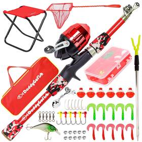 Daddygofish 860004772262 Kids Fishing Pole - Rod Reel Combo Tackle Box Starter Set First Year Small