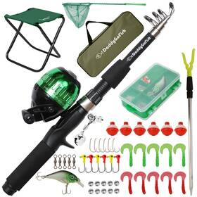 Daddygofish 860007568923 Kids Fishing Pole - Rod Reel Combo Tackle Box Starter Set First Year Small