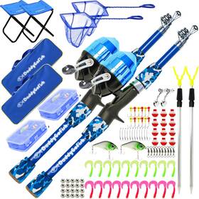 B09fthl84w Daddygofish Kids Fishing Pole Rod And Reel Combo Tackle Box Starter Set - 2-pack