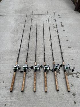 Pb710mhfb Daiwa 6 Accudepth Rod And Reel Combos Set Black Cork Lot Of