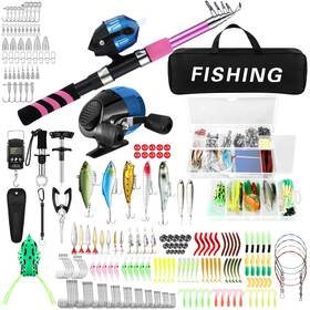Mee-doublefill-1647 Doublefill 310 Pcs Fishing Rod And Reel Combo Set Telescopic Pole With Spinning