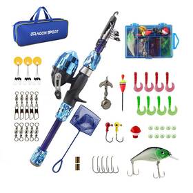 Dragon Sport 711281039390 Kids Fishing Pole Spincast Youth Tackle Box - With Nettravel Bag