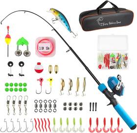 Ehowdin 744110402445 Kids Fishing Pole Kit 59ftft Telescopic Rod And Reel Beginner Combo With Spincast