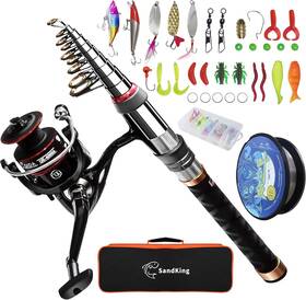 Ehowdin 762949463444 Fishing Pole Kit Carbon Fiber Telescopic Rod And Reel Combo With Spi