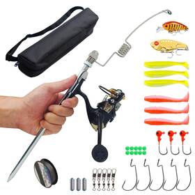 Emmragno Ez101xm Portable Small Metal Elastic Fishing Rod And Reel Combo With Carrier Bag Sho