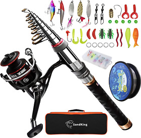 Fishing Pole Kit Carbon Fiber Telescopic Rod And Reel Combo With Spinni