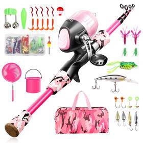 Gamashino 424510690551 Kids Fishing Pole - Portable Telescopic Rod Reel Combo With Spincast