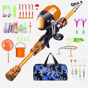 Fp-orange-1.5-net Gamashino Kids Fishing Pole - Portable Telescopic Rod Reel Combo With Spincast