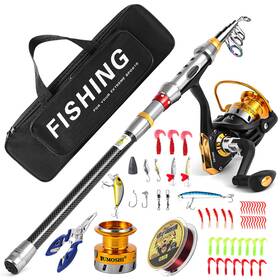 Iodyg-003bg I00000 Black And Gold Fishing Rod Reel Combos With Carbon Fiber Telescopic Fishi