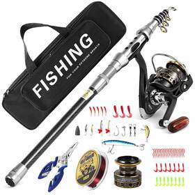 Iodyg-004bs I00000 Black And Silver Rod Reel Combo With Carbon Fiber Telescopic Pole - Spinn