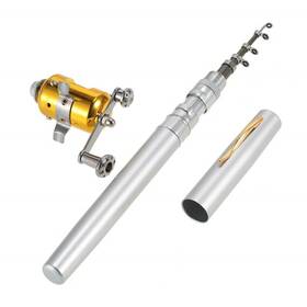 Jatzde 046432324420 Mini Portable Pocket Fish Rod Pen Aluminum Alloy Fishing Pole Reel Combos