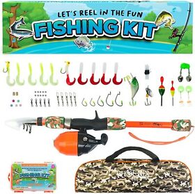 Wk-12-9008 Kids Fishing Pole And 66 Piece Tackle Box Kit