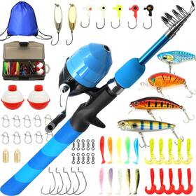 Kilitn 791107799378 Kids Fishing Pole Kit Easy Telescopic Casting Rod And Spincast Reel