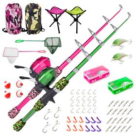 Lanaak 199874474496 2 Pack Kids Telescopic Fishing Pole Portable Rod Set Tackle Box And