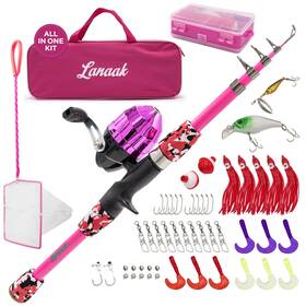 Lanaak 199874565132 Fishing Pole And Tackle Box - With Net Travel Bag Reel Beginner S Guide