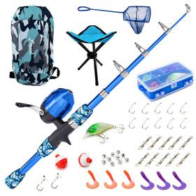 Lanaak 860012290710 Kids Beginners Fishing Pole And Tackle Box - With All New Camo Back-pac