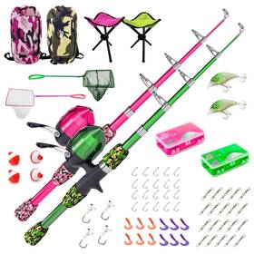 Lanaak 860012290734 Kids Fishing Pole Portable Telescopic Rod Set Tackle Box And F