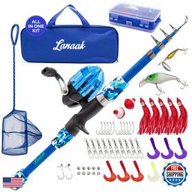 Lanaak B08c28c4q1 Kids Fishing Pole And Tackle - Net Travel Bag Reel Beginners Guide