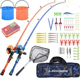 28258-x2-blgn165 Leofishing Portable Kids Fishing Rod Set 2pack Telescopic Poles For Boys