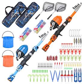 Leofishing 706189914588 2 Set Kids Fishing Pole With Full Starter Kits Portable Telescopic Fish Inch