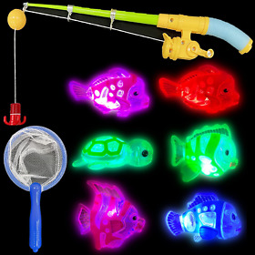 Liberty Imports Magnetic Light Up Kids Fishing Pole Bath Toy Set Rod And Reel