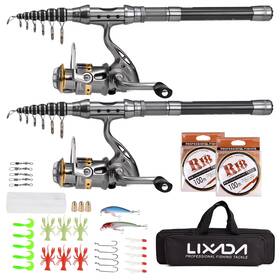 Lixada 726084482456 2pcs Telescopic Fishing Rod And Reel Combo Kit Spinning Gear Organizer Pole Set