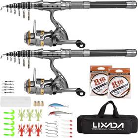 Lixada B0ch7r8wjx 2pcs Fishing Pole Combo Set 1.5/1.8/2.1/2.4m Rod Reel Telescopic