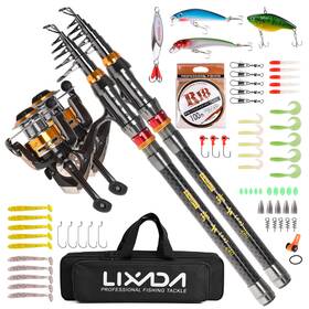 Mxq8233173327598vl Lixada 2 Piece Fishing Rod And Reel Combo Carbon Telescopic With V1h9
