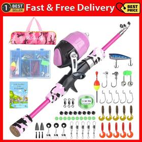 Milerong 445045689675 Kids Fishing Rod Pole Portable Pink Set 1.2m