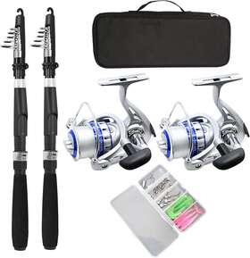 43528-123003 Ministoream Fishing Pole Combo Set 2.1m/6.89ft 2pcs Collapsible Rods Spinning Reels Lur