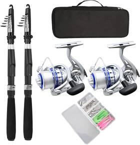 Ministoream 744110228441 Fishing Pole Combo Set 2.1m/6.89ft 2pcs Collapsible Rods Spinning Reels Lur