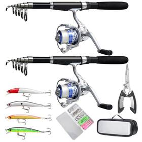 Mn10011 Ministoream Fishing Pole Combo Set 2pcs Collapsible Rods Spinning Reels Mono