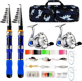 Mouhike 629722706115 Telescopic Fishing Rod Reel Combo 2pcs 6.89ft Pole Spinning Blue