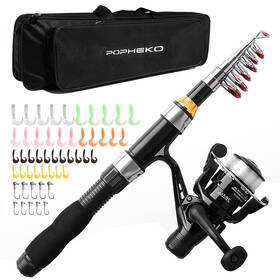Mouhike 799670720829 Telescopic Fishing Rod Reel Full Kit Line Lures For Beginner All-in-o