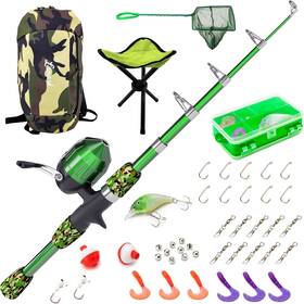 5-camobp-gn Nobrand Kids Telescopic Fishing Rod Set With Tackle Box And Net For Ages 5-10