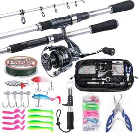 Lyf-z02021 Nobrand Telescopic Fishing Rod Combo With Reel Lures Tools Travel Sw/fw
