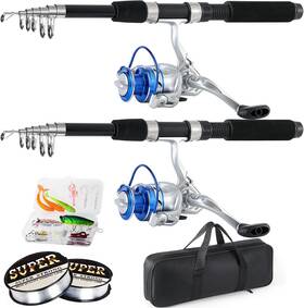 Xhg2.1-ll Nobrand Telescopic Carbon Fiber Fishing Rod And Reel Combo 6.9ft 2pcs Carrier Bag