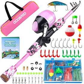 B08bf8pd85 Oddspro Kids Fishing Pole Starter Kit With Tackle Box Reel Practice Plug Pink