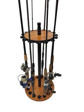 Old Cedar Outfitters 400261 Oak Finish Round Rack 15 Rod And Reel