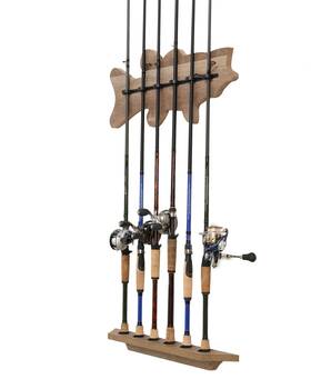 Old Cedar Outfitters 856572006830 Fishing Rod Distressed Bass Wall Rack 6 Capacity